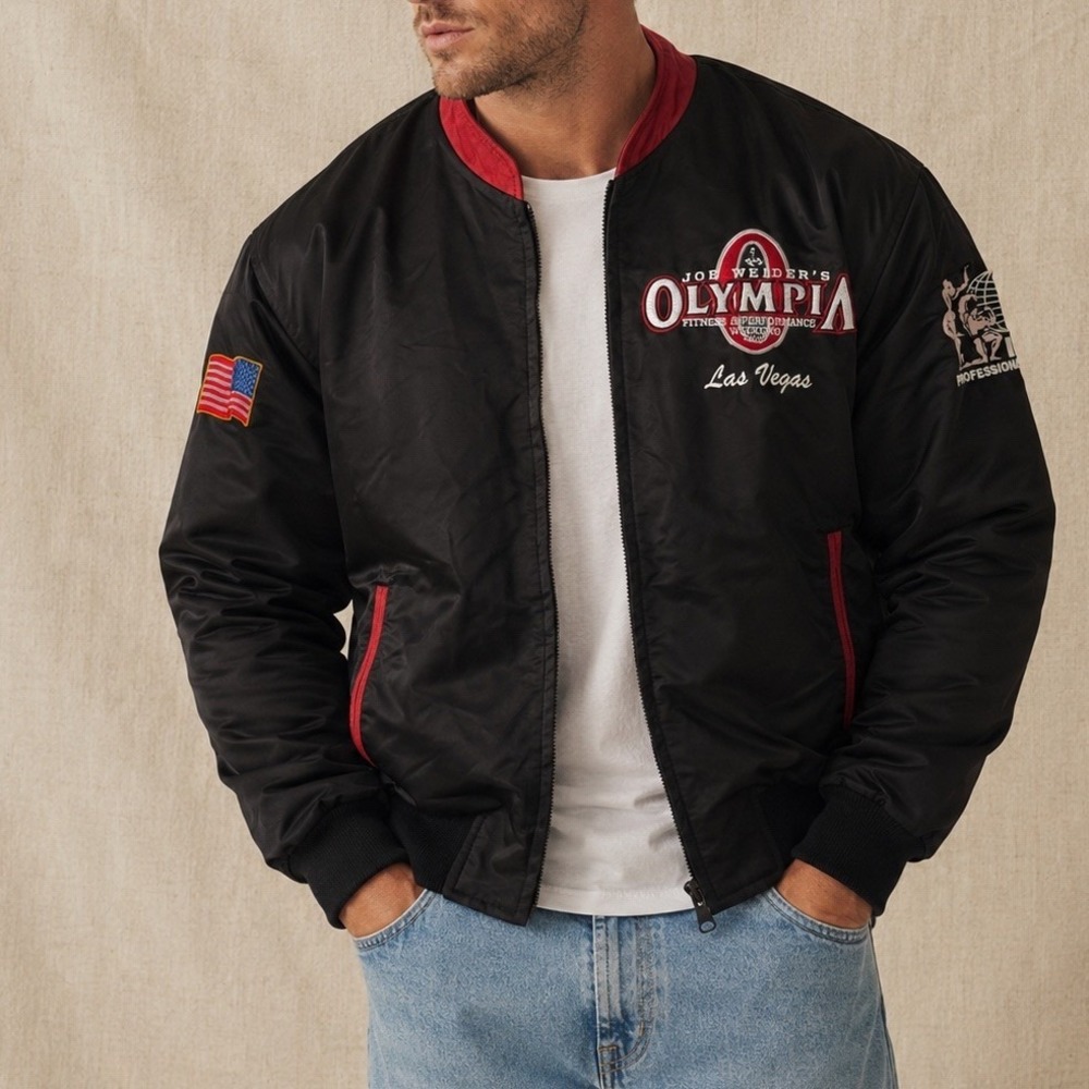 Y2K Joe Weider Mr. Olympia Bodybuilding USA Bomber Jacket Mens SZ M FITS LIKE S